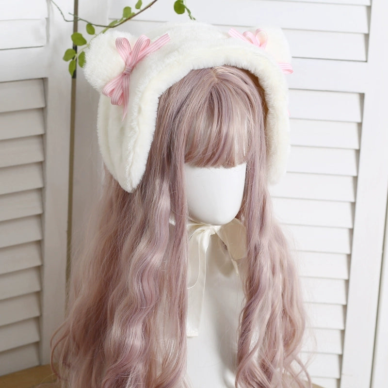 Cute Teddy Bear Brown White Black Pink Winter Hairband Hat