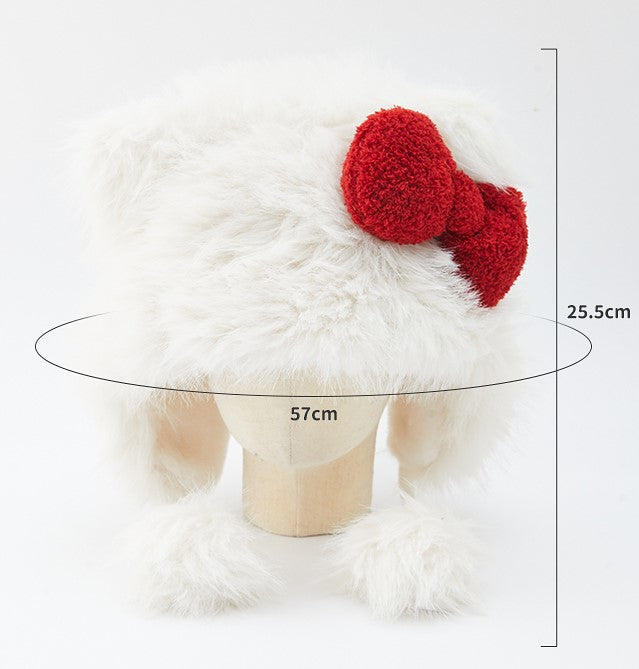 Cute Fur Plush Kitty Cat Cinnamon Dog Pompom Balls Winter Hats