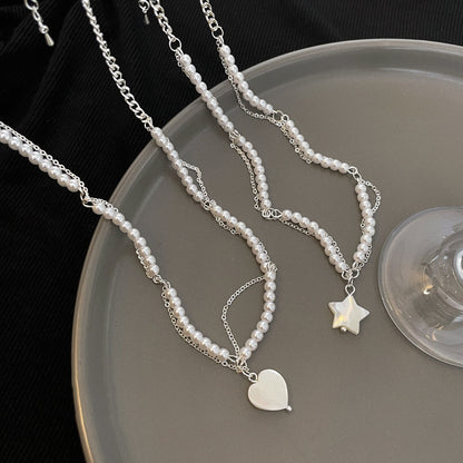 Pretty Pearl Silver Starlight Heart & Star Necklace