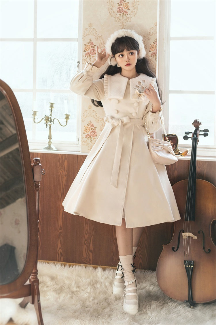 Unknown Star Tulip Woolen Lolita White Cream Crimson Red Winter Coat Dress