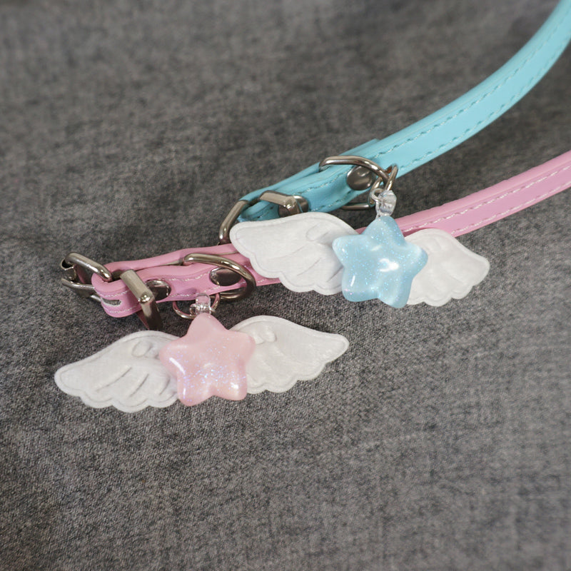 Candy Fairy Y2K Star Wings Pink & Blue Leather Choker Collar Necklace