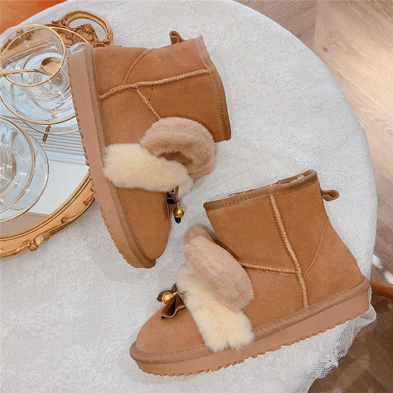 Bear Ears Bell Bow Winter Snow Brown Boots