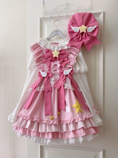 Little Star Wings Anime Magical Girl Lolita Pink Blue Green Purple Strap Dress