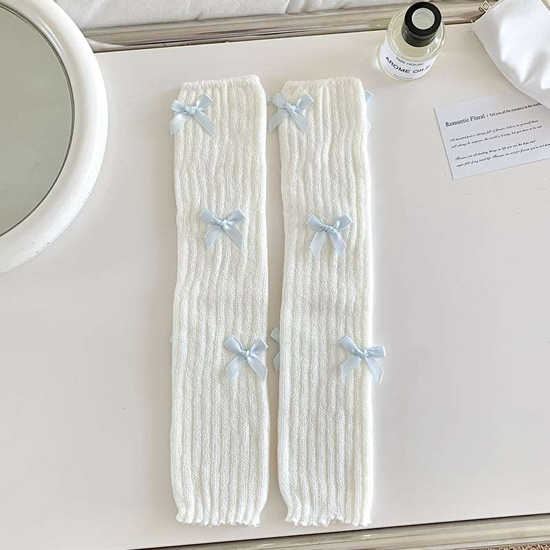 Autumn Winter Sweet Lolita Coquette Bow Knit Socks Leg Warmers