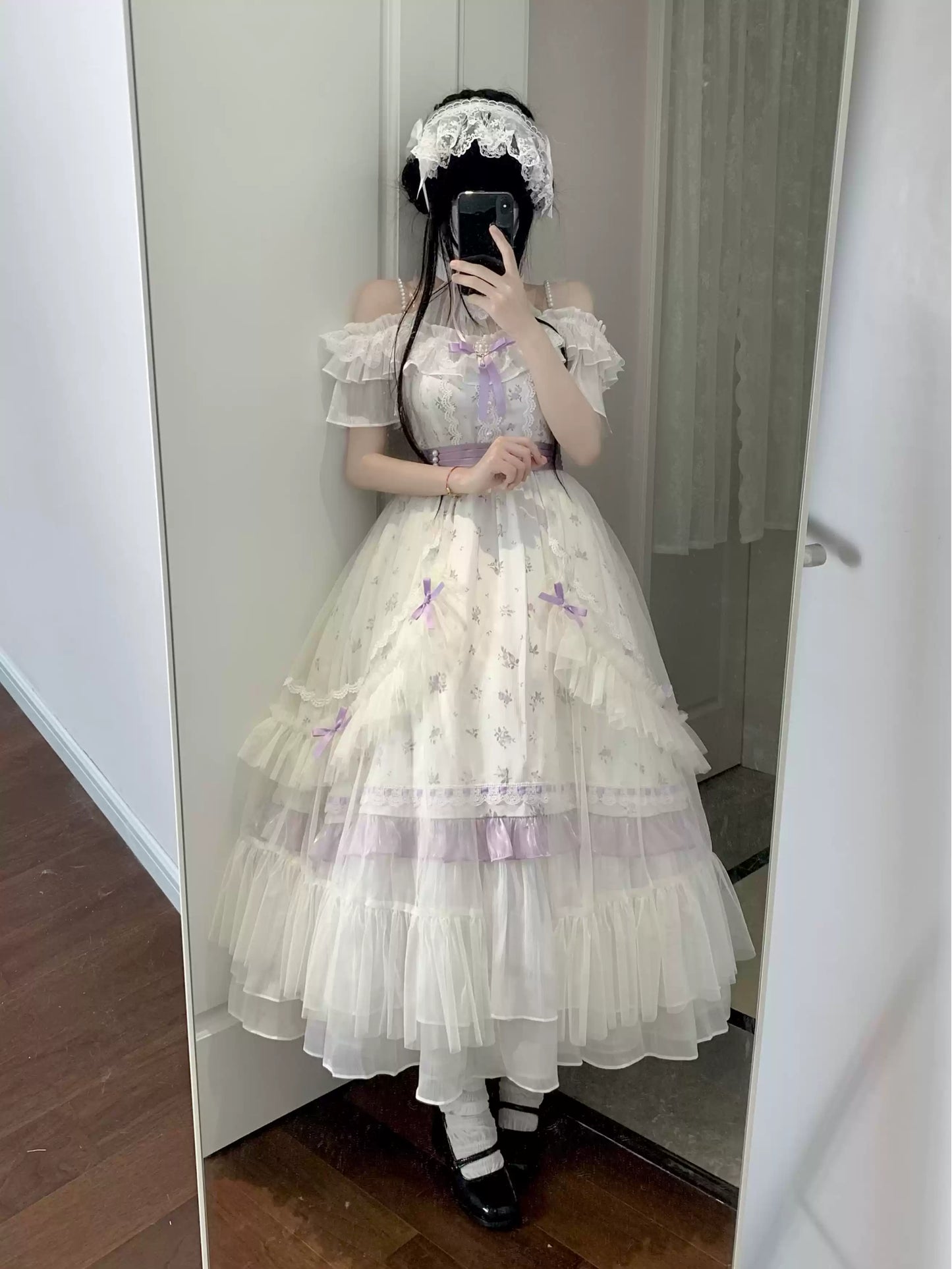 Flying Diary Autumn Love Letter Green & Purple Lolita Long Dress