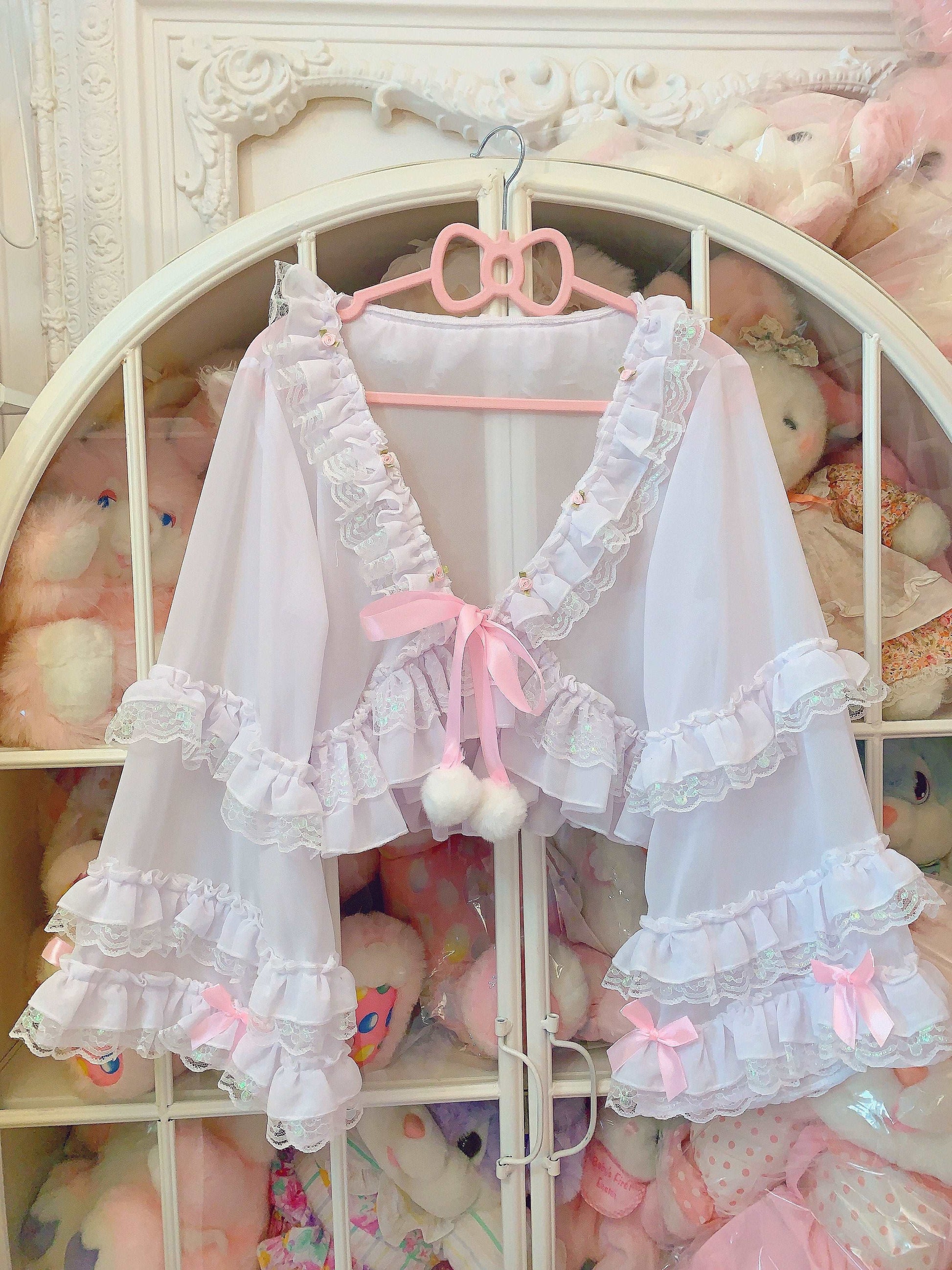 Candy Fairy Sheer See Through White Rose Ruffled Cardigan