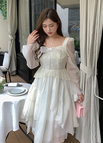 Plus Size Vintage Glow Moonlight White Ruffled Elegant Princess Long Dress