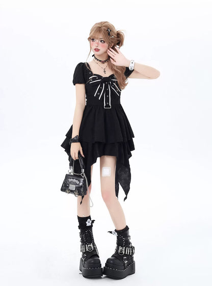 Crazy Girl Love Formula Black Pink Puff Sleeve Dress