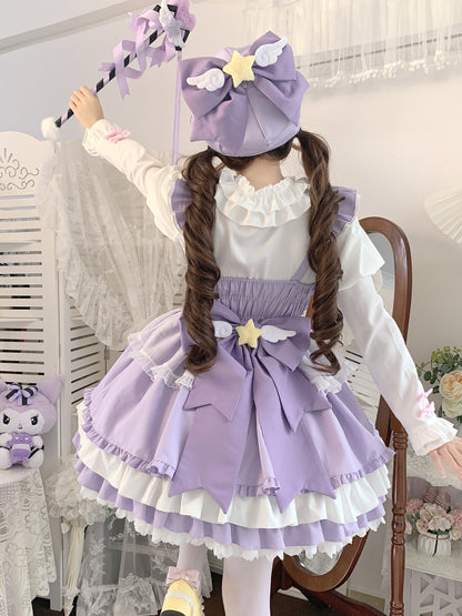 Little Star Wings Anime Magical Girl Lolita Pink Blue Green Purple Strap Dress