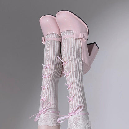 Coquette Darling Lace Pink Bow White Black Socks