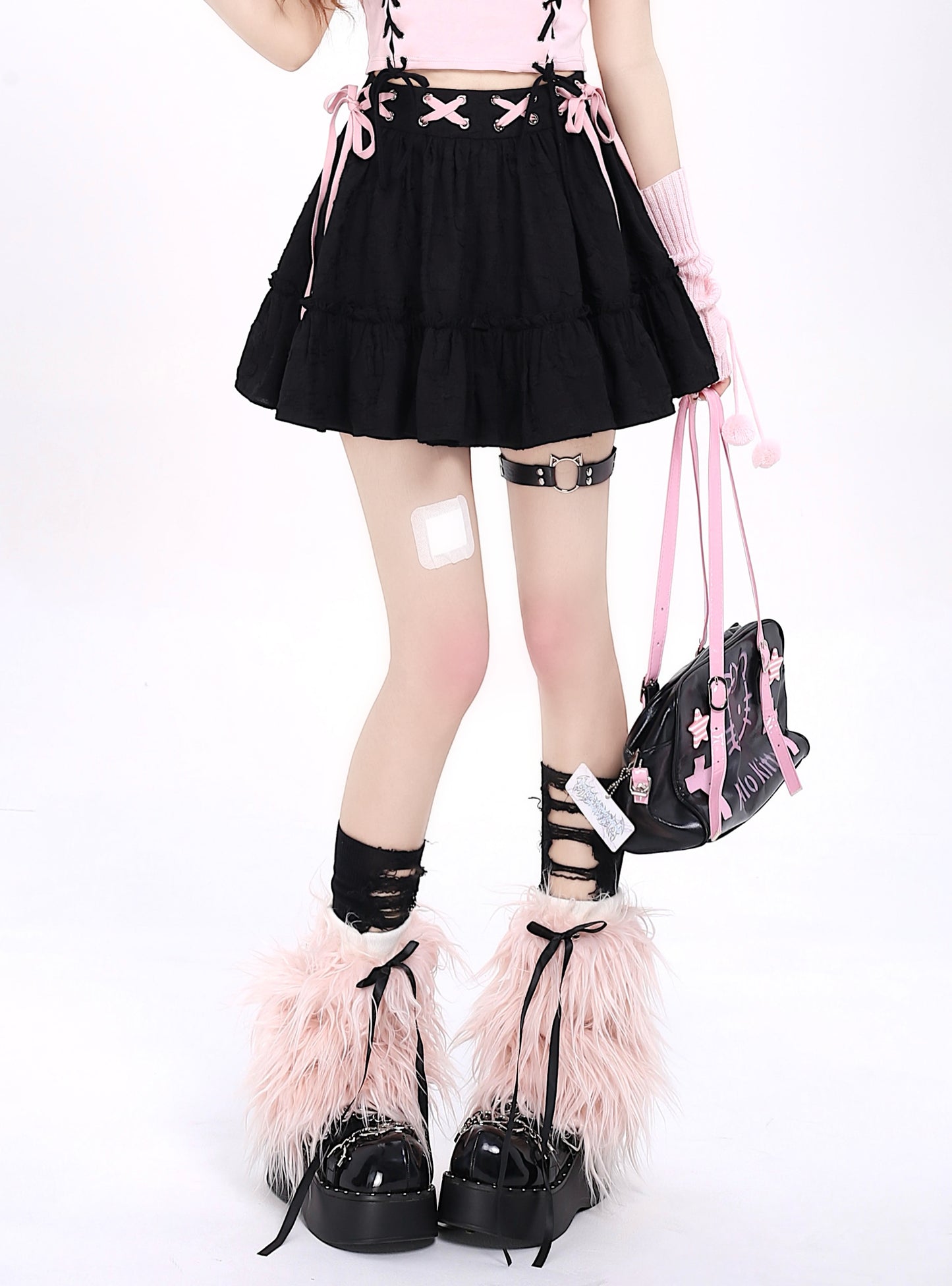 Crazy Girl Balletcore Bow Pink Black Cake Short Skirt