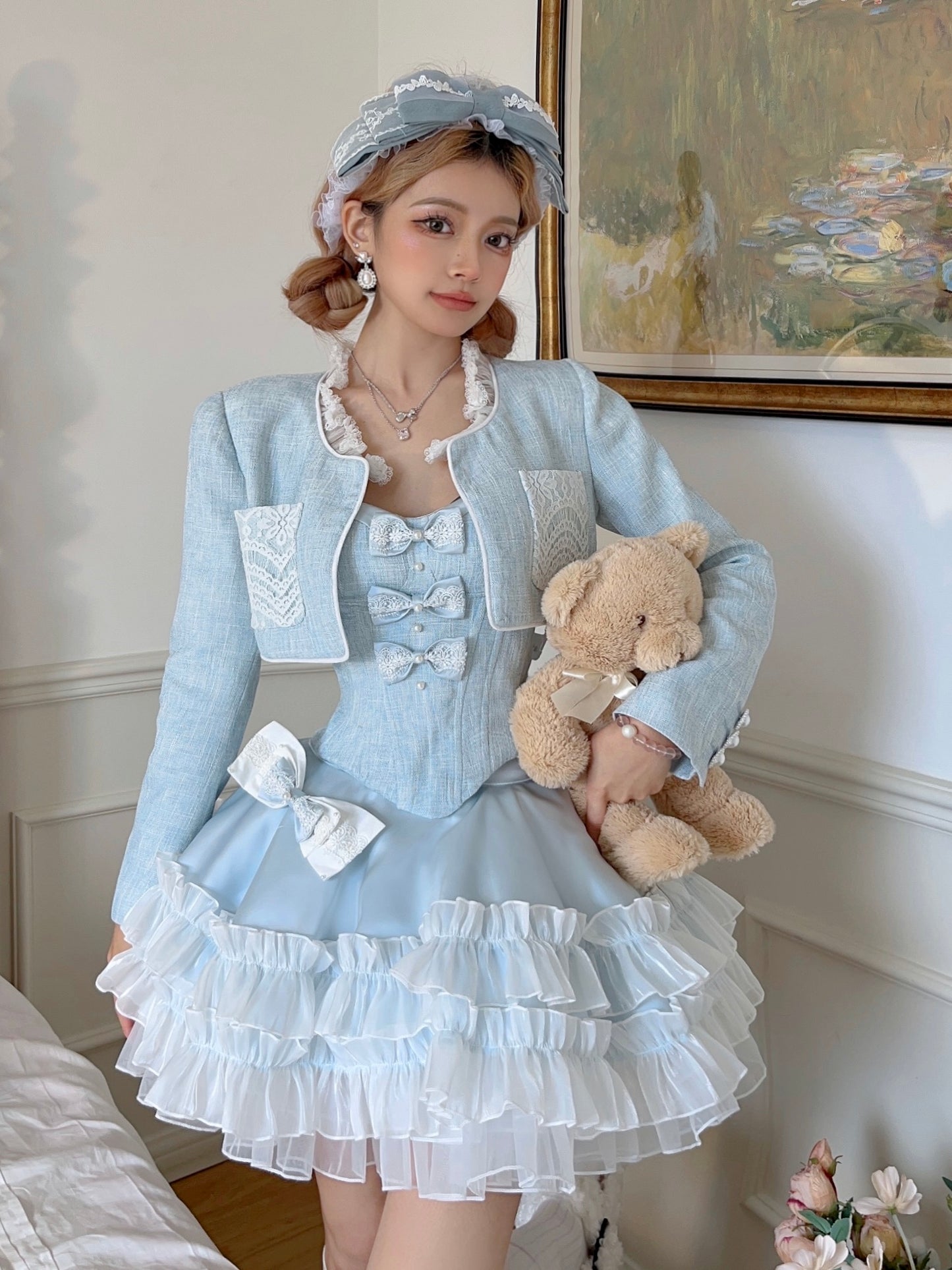 Monet Winter Glacier Princess Blue Jacket & Camisole & Tutu Skirt & Bustle Four Piece Set