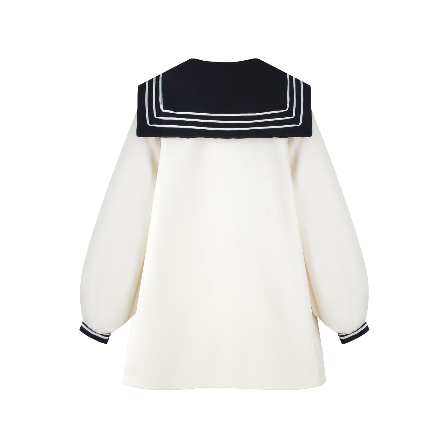 Cute Sailor Collar Bow Pompom Balls Woolen Pink Blue Cream Black Red Winter Coat