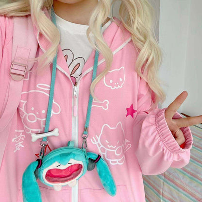 Cute Pink Green Y2K Puppy Cat Angel Devil UV Hoodie Jacket