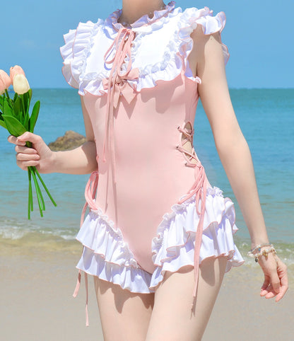 Milk Foam Pink White Onepiece Swimsuit