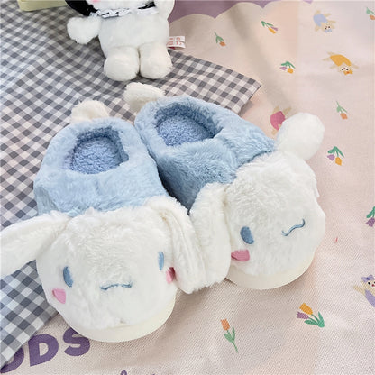 Kitty Cat Cinnamon Dog Melody Purple Devil Velvet Cotton Winter Thick Plush Slippers Shoes