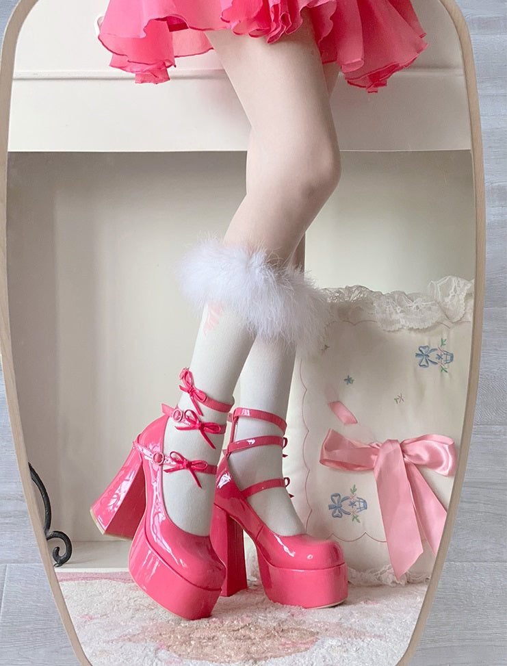 Dreamy White Tea Baby Bow EGL Platform High Heels Shoes