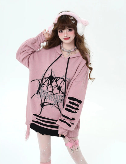 Crazy Girl Abby Spiderweb Black Red Pink Hoodie