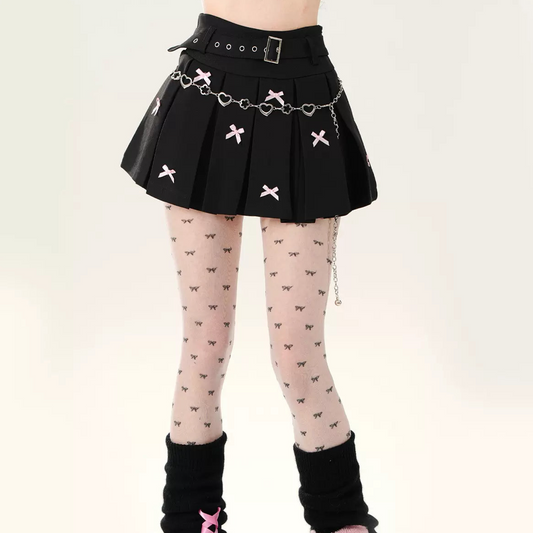 Young Eyes Lulu Bow Black White Pleated Mini Skirt