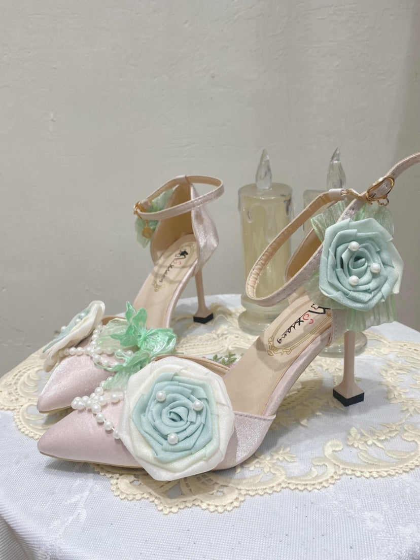 Dream Dwelling Love Goddess Rose Weddings Pink Blue White Green High Heels Shoes