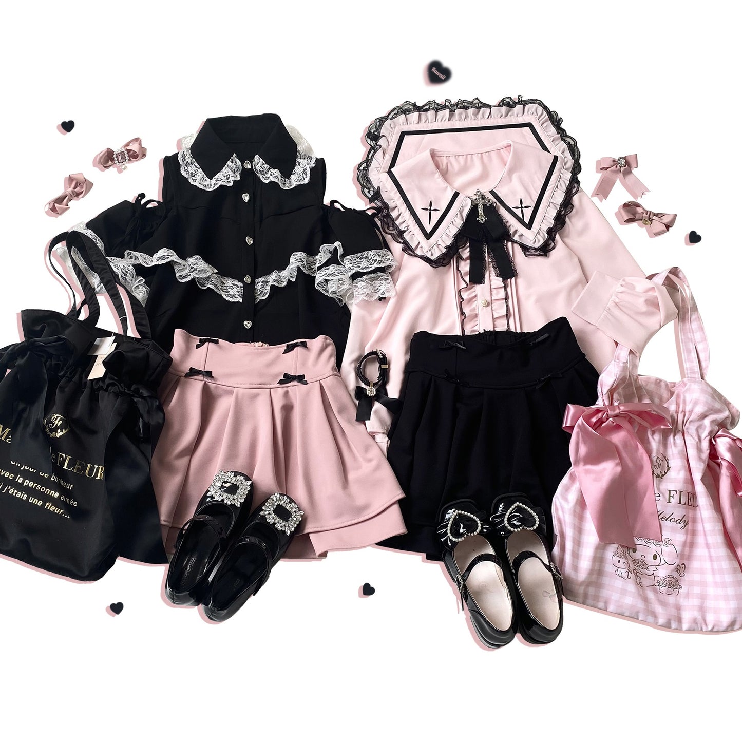 Kitten Bullet Jirai Kei Praying Girl Lace Doll Collar Black White Blue Pink Shirt Blouse