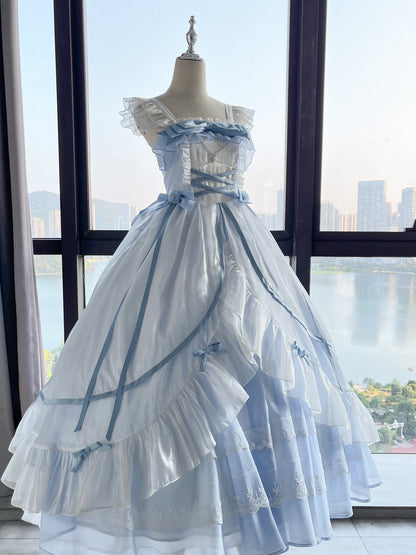 Flying Diary Lolita Blue Cream Black Pink Wedding Prom Long Dress