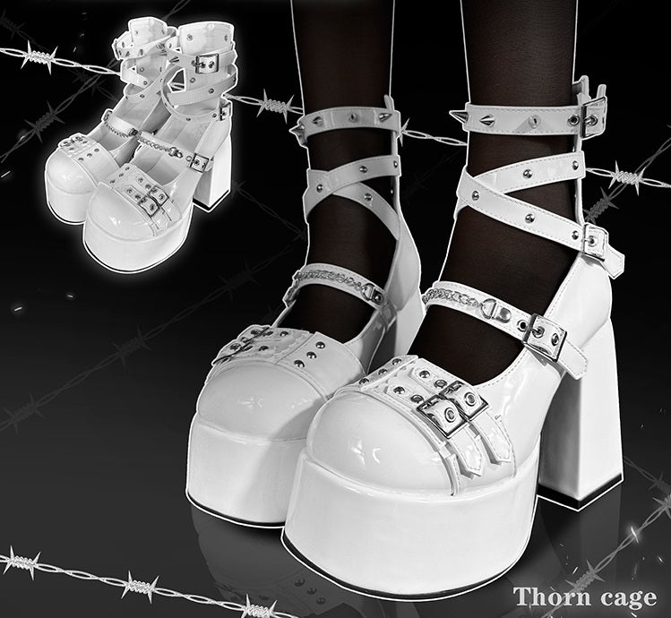 Transfer Student Thorns Cage EGL Punk Gothic Mary Jane Platform High Heels Shoes