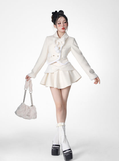 Young Eyes Snow Princess Beige Bow Jacket & Skirt Two Piece Set