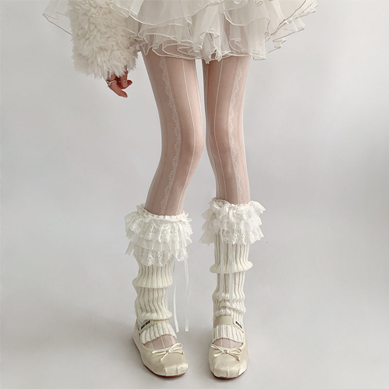 Night Classroom Lace Knit White Leg Warmers