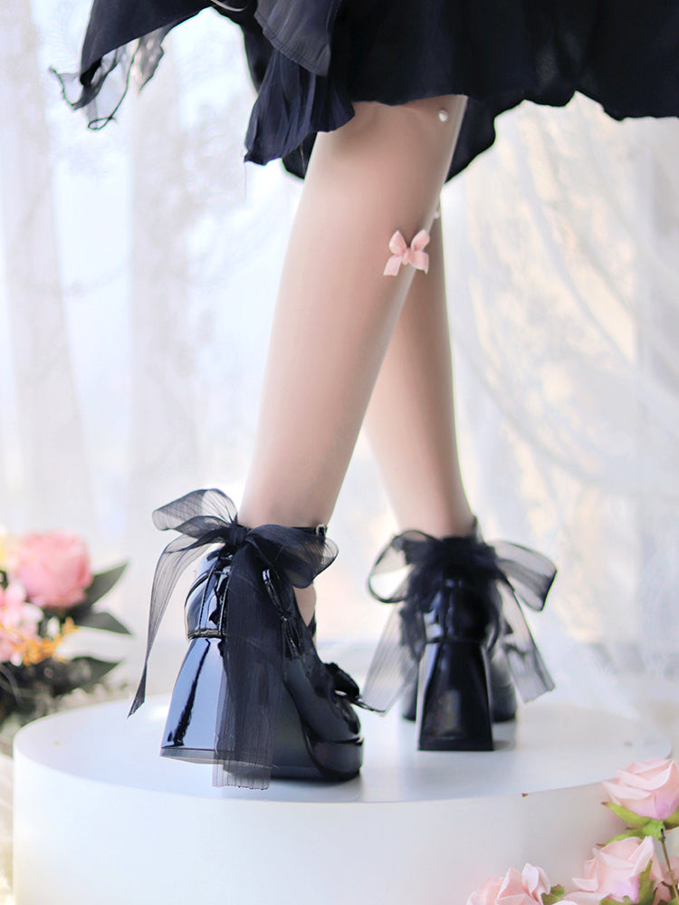 Love Song Confession Lolita Black White Pink Blue Bow High Heels Shoes