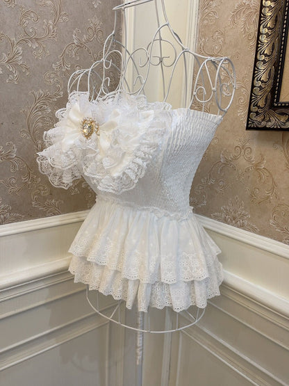 Sweetheart Princess Frill Lace White Camisole Top