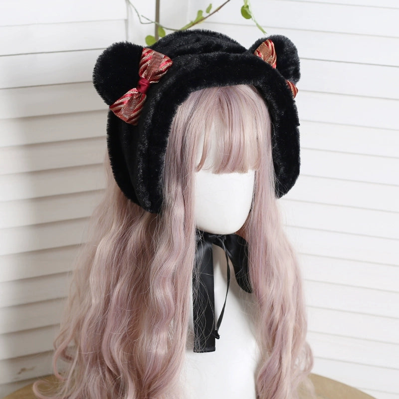 Cute Teddy Bear Brown White Black Pink Winter Hairband Hat