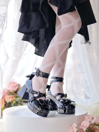 Beauty Bunny Midsummer Heart Knot Princess Blue Pink White Black Red Lolita High Heels Shoes