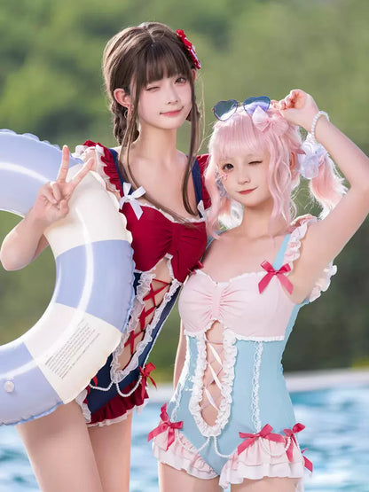 Cross Galaxy Lolita Princess Holiday Red & Pink One Piece Swimsuit