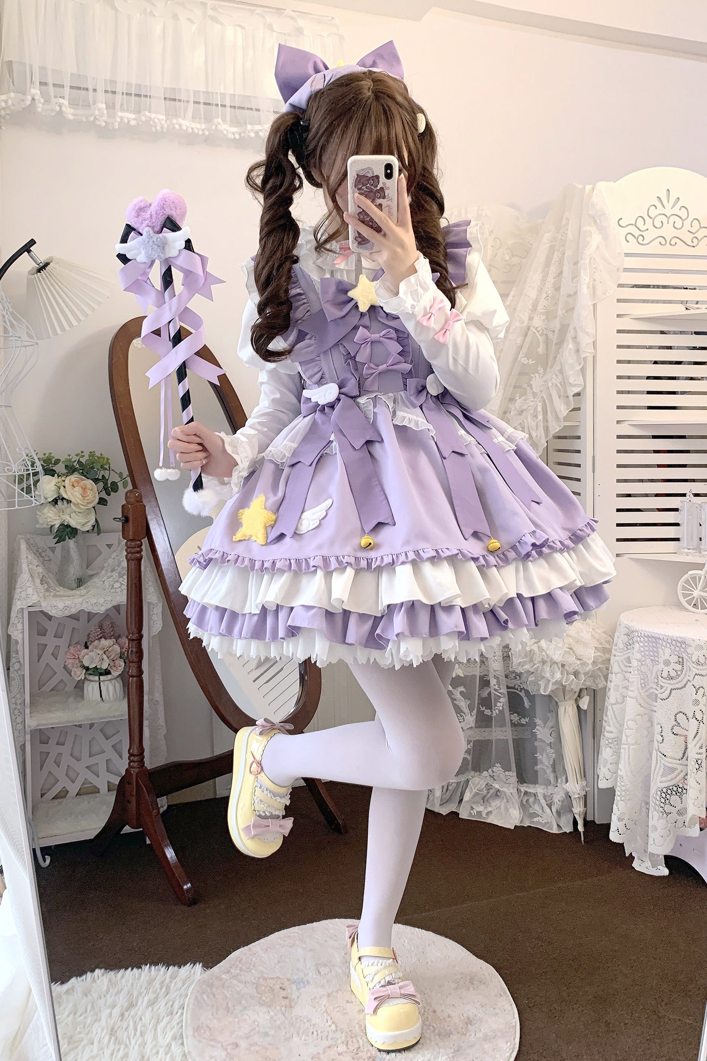 Little Star Wings Anime Magical Girl Lolita Pink Blue Green Purple Strap Dress