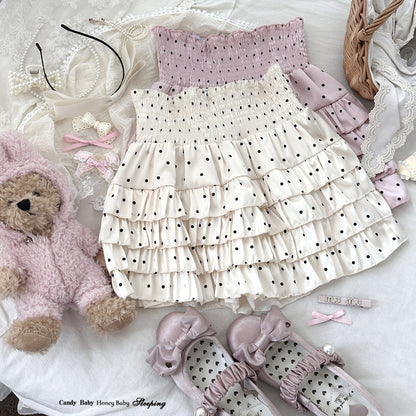 Dormir Doll Satin Doll Polka Dot Pink White Camisole & Skirt Two Piece