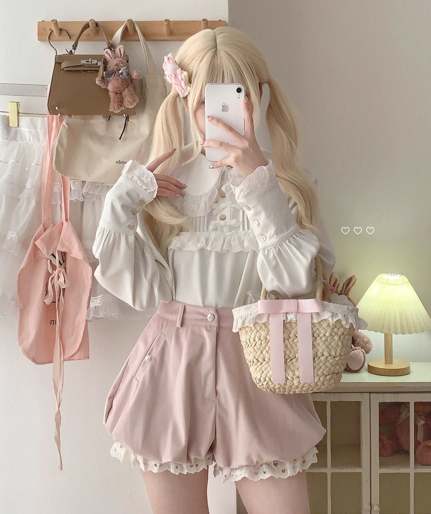 Dormir Doll Lolita Winter Velvet Cute Red Pink Gray Lace Shorts