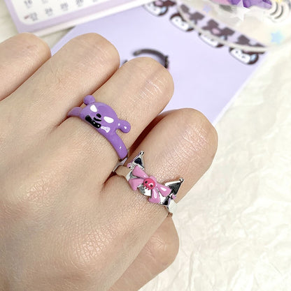 Handmade Cartoon Purple Devil Baku Cute Couples Ring Accessories