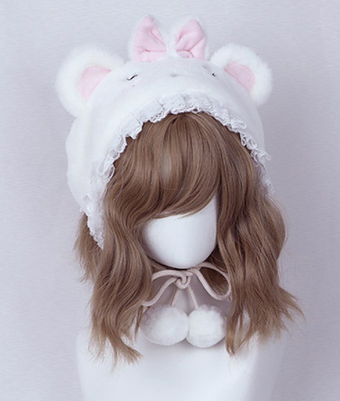 Candy Fairy Winter Cute Lolita Rabbit Cat Bear Ears Plush Lace Handmade Hat