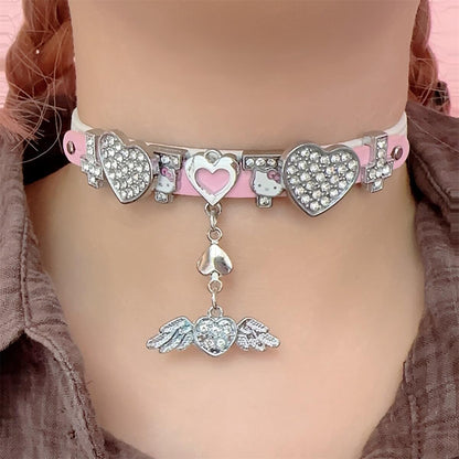 Diamond Heart Kitty Wings Guitar Y2K Hot Girl Choker Necklaces