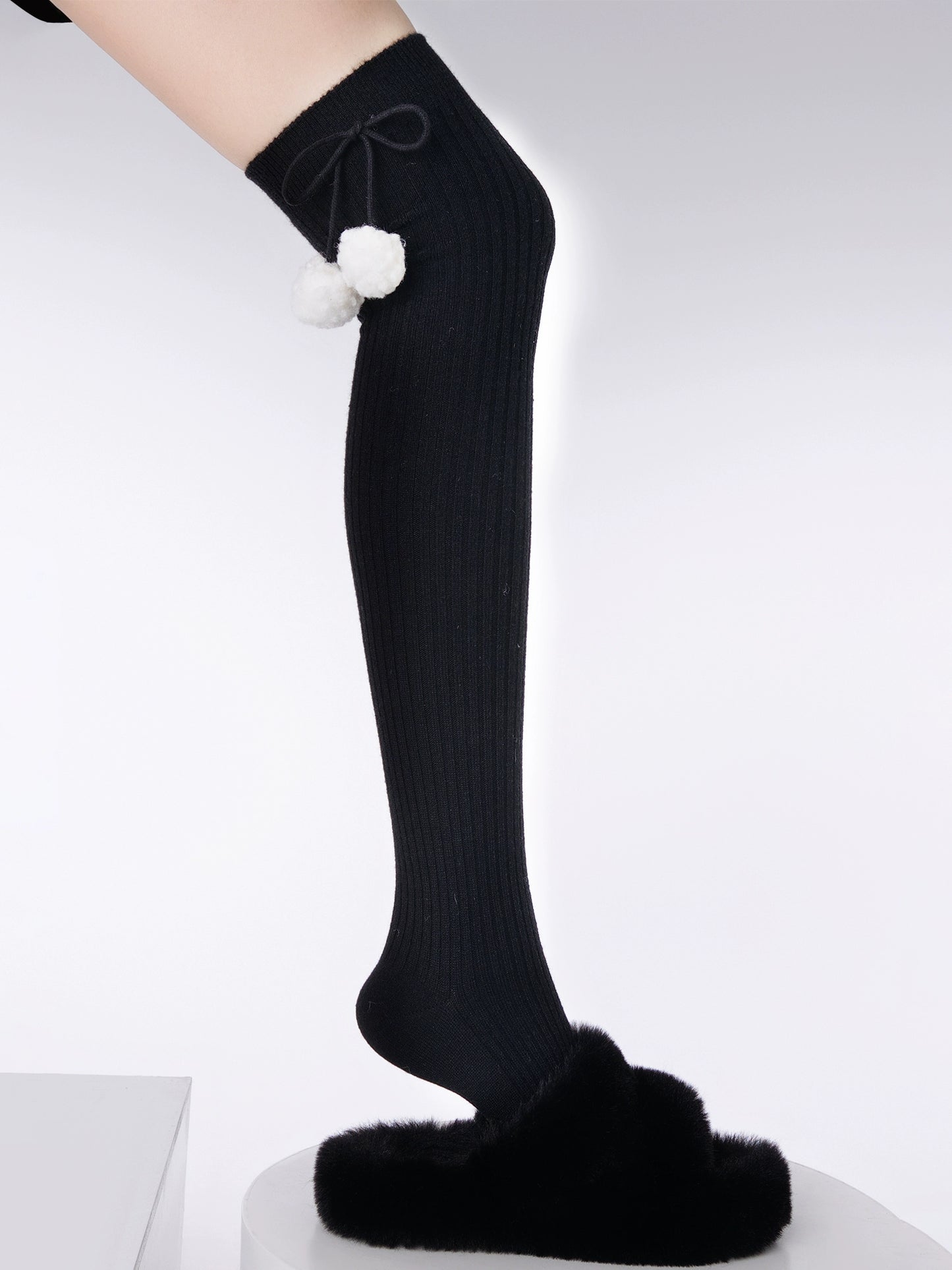 Winter Floor Wool Over the Knee Pompom Balls Socks