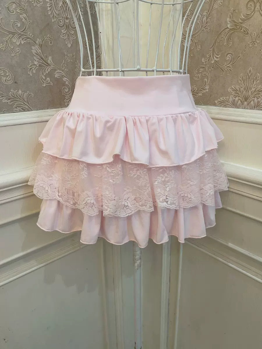 Sweetheart Princess Pink Lace Heart Mini Ruffle Skirt