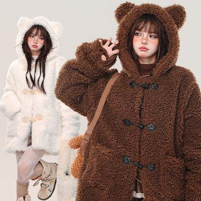 Young Eyes Plush Teddy Bear Brown White Jacket Hoodie