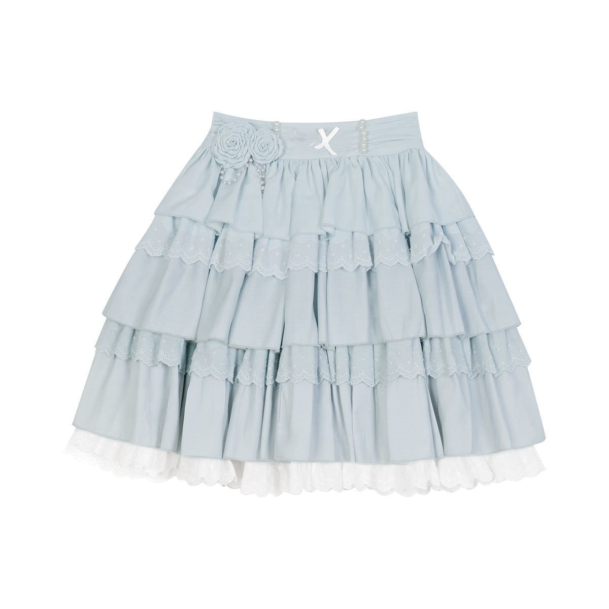 Lolita Flower Academy Princess White Top & Blue Ruffle Skirt Two Piece Set