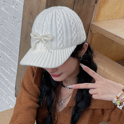 Coquette Bow Fall Winter Knit Woolen Baseball Cap Hat