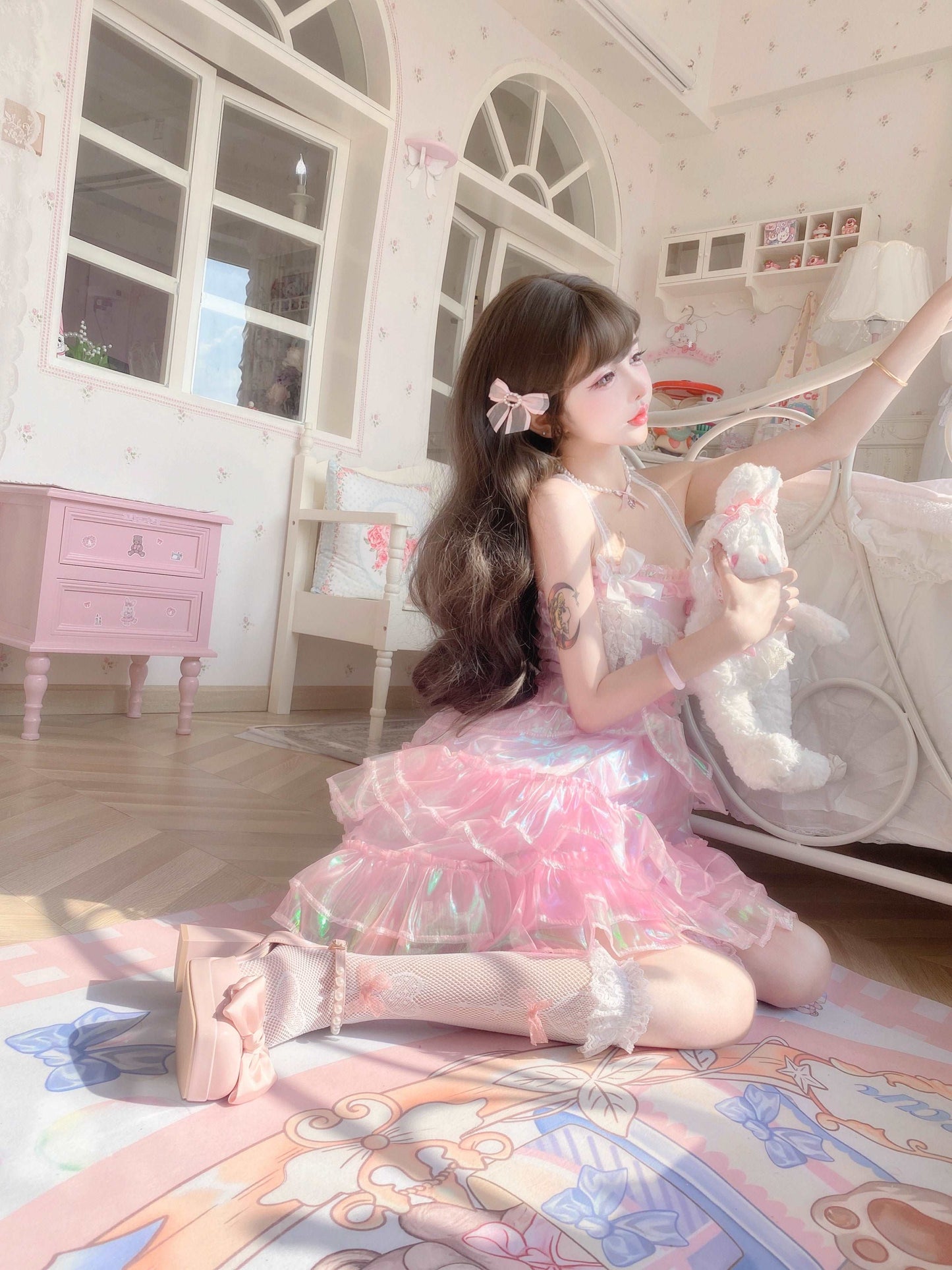 Candy Fairy Sweet Pink Princess Party Sparkling Ruffled Layered Dress