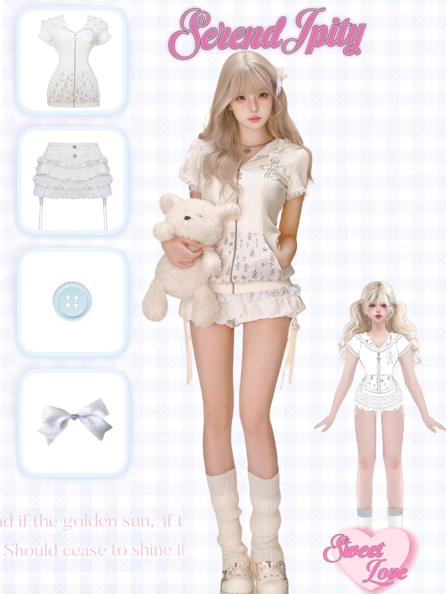 Serendipity Cross Rabbit White Hoodie & Skirt Two Piece Set