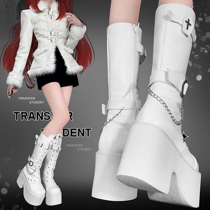 Transfer Student Vampire Shackles Cross Black White Tall Boots Shoes