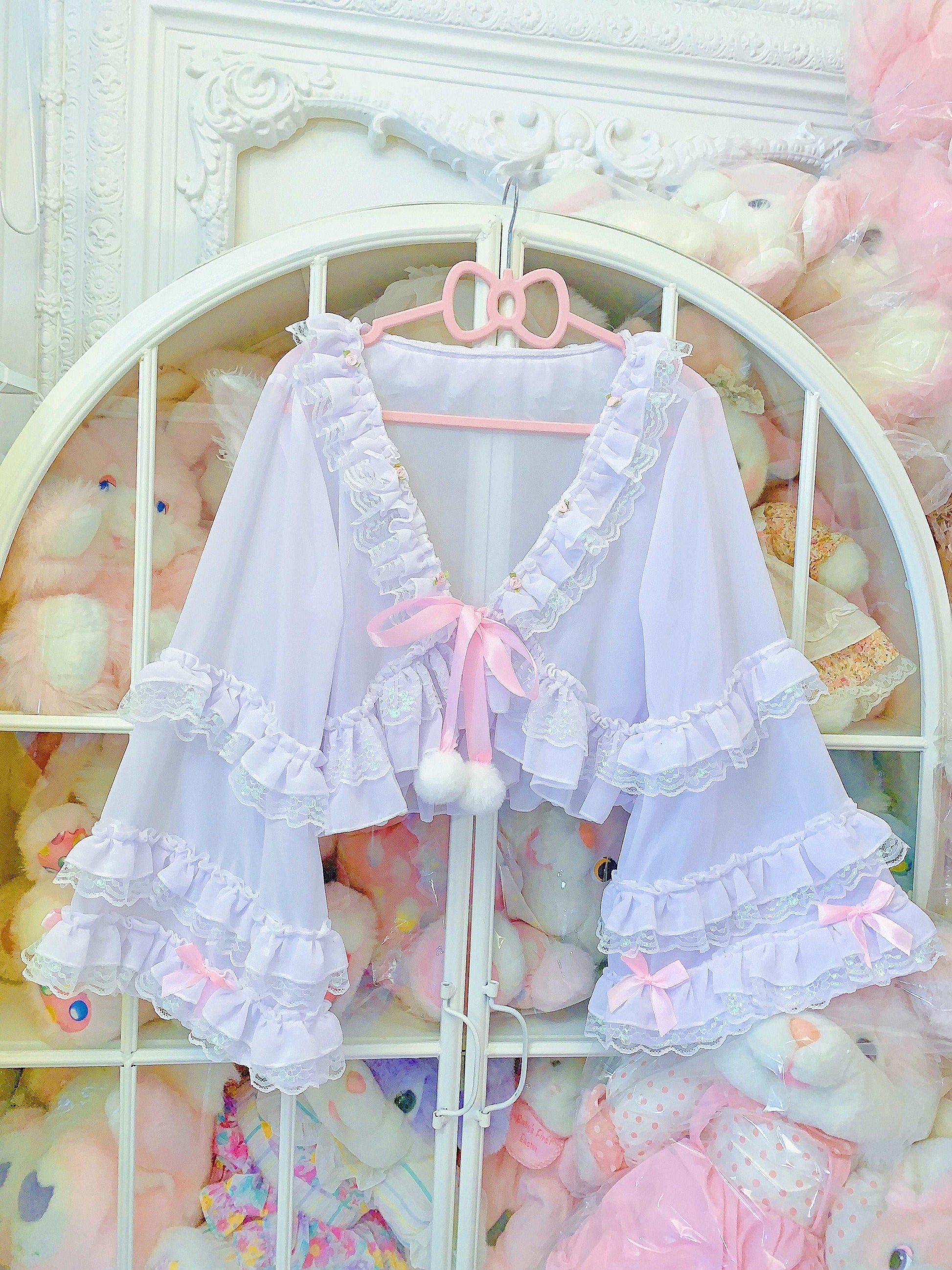 Candy Fairy Sheer See Through White Rose Ruffled Cardigan