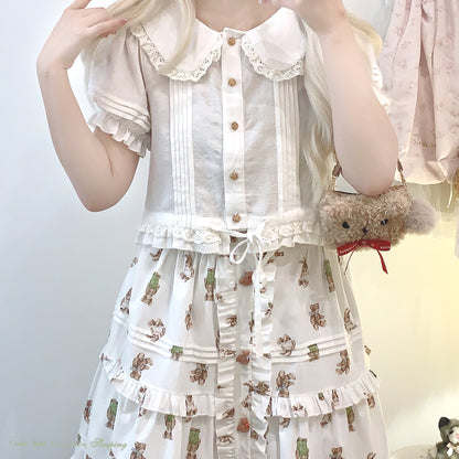 Dormir Doll Vintage Doll Lace Short Sleeve Cream White Shirt Blouse Top